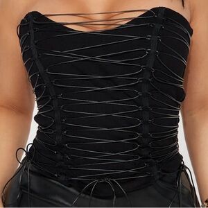 Fashion Nova Black Corset Lace-Up Top